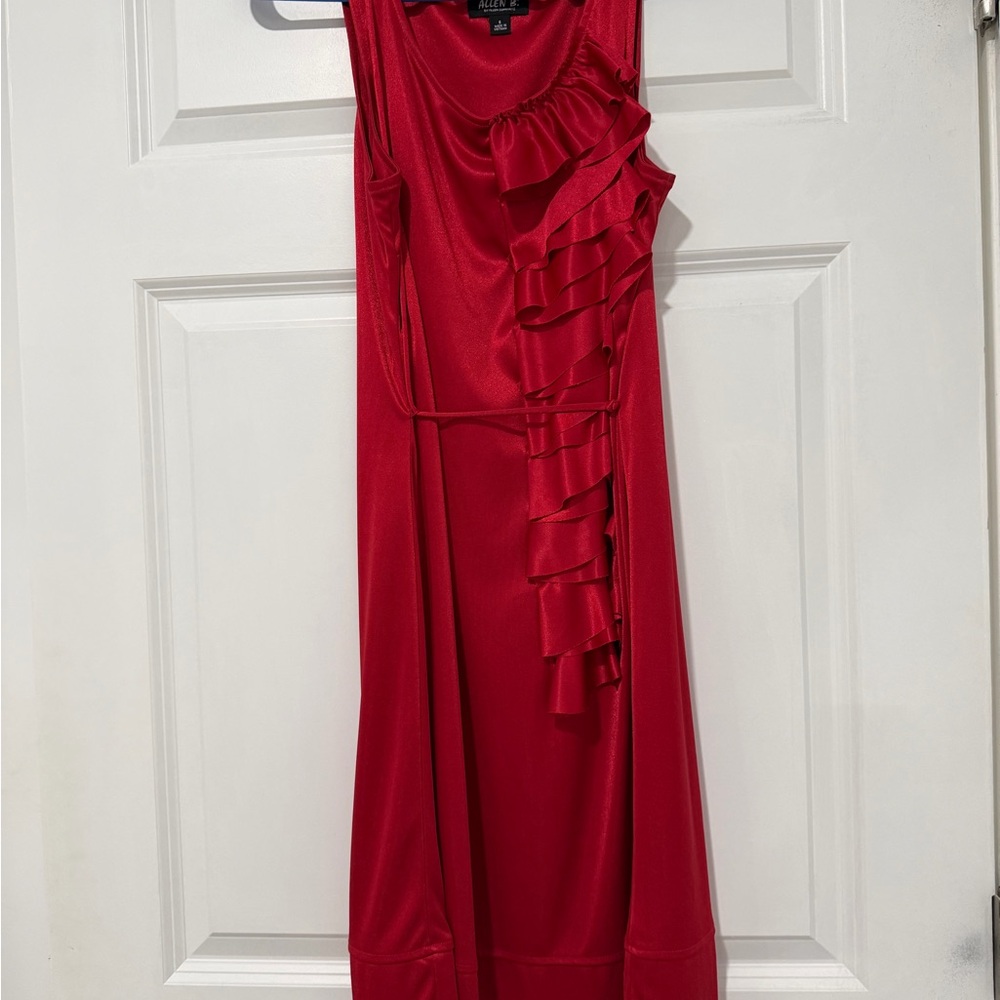 Red Sleeveless Midi Dress with Cascading Ruffle